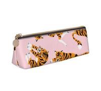 FUkker Astuccio per matite, astuccio per penne triangolari Astuccio portatile in pelle per ufficio scolastico,Tigri Carini Animali Da Circo Su Sfondo Rosa