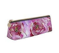 FUkker Astuccio per matite, astuccio per penne triangolari Astuccio portatile in pelle per ufficio scolastico,Rose di peonia acquerello viola e viola lilla