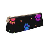 FUkker Astuccio per matite, astuccio per penne triangolari Astuccio portatile in pelle per ufficio scolastico,Modello animale impronta zampa arcobaleno