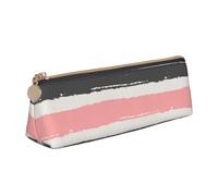 FUkker Astuccio per matite, astuccio per penne triangolari Astuccio portatile in pelle per ufficio scolastico,Stampa a strisce rosa chiaro e grigio scuro