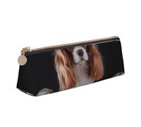 FUkker Astuccio per matite, astuccio per penne triangolari Astuccio portatile in pelle per ufficio scolastico,Cavalier King Charles Spaniel Madre con i cuccioli