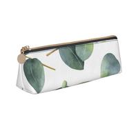 FUkker Astuccio per matite, astuccio per penne triangolari Astuccio portatile in pelle per ufficio scolastico,Foglie verdi bianche