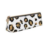 FUkker Astuccio per matite, astuccio per penne triangolari Astuccio portatile in pelle per ufficio scolastico,Stampa animalier leopardo nero glitter oro