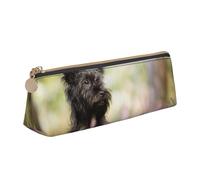 FUkker Astuccio per matite, astuccio per penne triangolari Astuccio portatile in pelle per ufficio scolastico,Affenpinscher Lawn Black Dogs Monkey Terrier