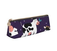 FUkker Astuccio per matite, astuccio per penne triangolari Astuccio portatile in pelle per ufficio scolastico,Mucche divertenti Fattoria divertente