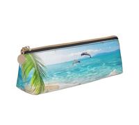FUkker Astuccio per matite, astuccio per penne triangolari Astuccio portatile in pelle per ufficio scolastico,Stelle marine Beach Sea Palms stampate