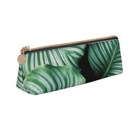 FUkker Astuccio per matite, astuccio per penne triangolari Astuccio portatile in pelle per ufficio scolastico,Foglie di piante tropicali verdi stampate