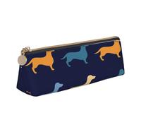 FUkker Astuccio per matite, astuccio per penne triangolari Astuccio portatile in pelle per ufficio scolastico,Cane bassotto blu arancione