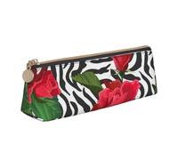 FUkker Astuccio per matite, astuccio per penne triangolari Astuccio portatile in pelle per ufficio scolastico,Zebra animale fiore rosso