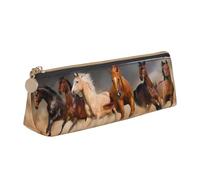 FUkker Astuccio per matite, astuccio per penne triangolari Astuccio portatile in pelle per ufficio scolastico,Cavalli marroni al galoppo nel deserto stampati