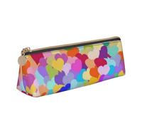FUkker Astuccio per matite, astuccio per penne triangolari Astuccio portatile in pelle per ufficio scolastico,Coriandoli cuore arcobaleno