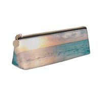 FUkker Astuccio per matite, astuccio per penne triangolari Astuccio portatile in pelle per ufficio scolastico,Bella spiaggia giallo tramonto oceano
