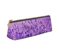 FUkker Astuccio per matite, astuccio per penne triangolari Astuccio portatile in pelle per ufficio scolastico,Paesaggio viola del fiore della lavanda