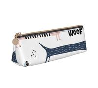 FUkker Astuccio per matite, astuccio per penne triangolari Astuccio portatile in pelle per ufficio scolastico,Simpatico bassotto blu navy