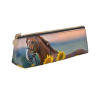 FUkker Astuccio per matite, astuccio per penne triangolari Astuccio portatile in pelle per ufficio scolastico,Cavallo giallo girasole stampato