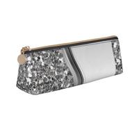 FUkker Astuccio per matite, astuccio per penne triangolari Astuccio portatile in pelle per ufficio scolastico,Glam Bling argento finto glitter