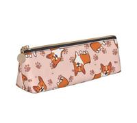 FUkker Astuccio per matite, astuccio per penne triangolari Astuccio portatile in pelle per ufficio scolastico,Corgi dei cartoni animati