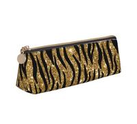 FUkker Astuccio per matite, astuccio per penne triangolari Astuccio portatile in pelle per ufficio scolastico,Stampa animalier glitter oro