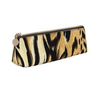 FUkker Astuccio per matite, astuccio per penne triangolari Astuccio portatile in pelle per ufficio scolastico,Pelliccia tigrata di pelle di tigre di leone leopardo