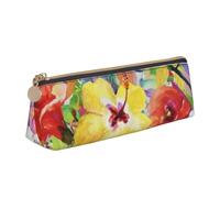 FUkker Astuccio per matite, astuccio per penne triangolari Astuccio portatile in pelle per ufficio scolastico,Fiori dell'orchidea del giglio dell'acquerello