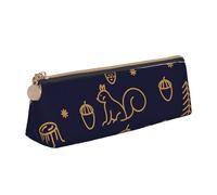 FUkker Astuccio per matite, astuccio per penne triangolari Astuccio portatile in pelle per ufficio scolastico,Boschi invernali e scoiattoli in stile linea blu