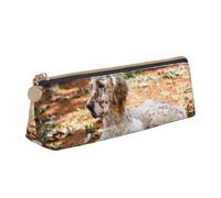 FUkker Astuccio per matite, astuccio per penne triangolari Astuccio portatile in pelle per ufficio scolastico,Setter inglese Autunno Animali Cani Inglese