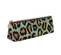 FUkker Astuccio per matite, astuccio per penne triangolari Astuccio portatile in pelle per ufficio scolastico,Stampa animalier chic leopardo verde acqua