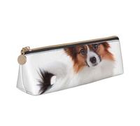 FUkker Astuccio per matite, astuccio per penne triangolari Astuccio portatile in pelle per ufficio scolastico,Cane Papillon Lanuginoso