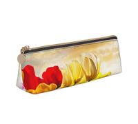 FUkker Astuccio per matite, astuccio per penne triangolari Astuccio portatile in pelle per ufficio scolastico,Tramonto del fiore del tulipano