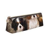 FUkker Astuccio per matite, astuccio per penne triangolari Astuccio portatile in pelle per ufficio scolastico,Cuccioli di Cavalier King Charles Spaniel piccoli