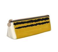 FUkker Astuccio per matite, astuccio per penne triangolari Astuccio portatile in pelle per ufficio scolastico,Righe giallo senape stampate