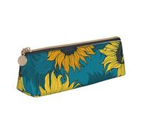 FUkker Astuccio per matite, astuccio per penne triangolari Astuccio portatile in pelle per ufficio scolastico,Girasoli Gialli Su Sfondo Blu