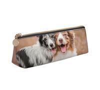 FUkker Astuccio per matite, astuccio per penne triangolari Astuccio portatile in pelle per ufficio scolastico,Due pastori australiani Border Collie