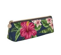 FUkker Astuccio per matite, astuccio per penne triangolari Astuccio portatile in pelle per ufficio scolastico,Fiori tropicali Frangipani Ibisco