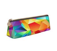 FUkker Astuccio per matite, astuccio per penne triangolari Astuccio portatile in pelle per ufficio scolastico,Arcobaleno geometrico