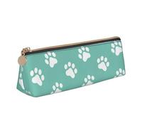 FUkker Astuccio per matite, astuccio per penne triangolari Astuccio portatile in pelle per ufficio scolastico,Stampe della zampa del cane di piccola taglia sul blu