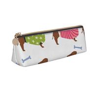 FUkker Astuccio per matite, astuccio per penne triangolari Astuccio portatile in pelle per ufficio scolastico,Maglione modello animale domestico di razza di cane con cappotto rosso bassotto