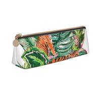 FUkker Astuccio per matite, astuccio per penne triangolari Astuccio portatile in pelle per ufficio scolastico,Foglie tropicali botaniche della tigre