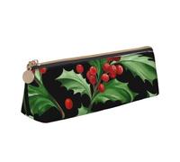 FUkker Astuccio per matite, astuccio per penne triangolari Astuccio portatile in pelle per ufficio scolastico,Buon Natale Agrifoglio