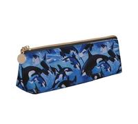 FUkker Astuccio per matite, astuccio per penne triangolari Astuccio portatile in pelle per ufficio scolastico,Orche Orche Oceano Mare