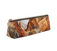 FUkker Astuccio per matite, astuccio per penne triangolari Astuccio portatile in pelle per ufficio scolastico,Cavallo animale dell'acquerello stampato