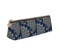 FUkker Astuccio per matite, astuccio per penne triangolari Astuccio portatile in pelle per ufficio scolastico,Pavone Art Déco in oro blu