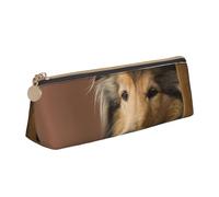 FUkker Astuccio per matite, astuccio per penne triangolari Astuccio portatile in pelle per ufficio scolastico,Rough Collie Lassie Cani Grandi cani soffici Animali domestici