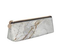 FUkker Astuccio per matite, astuccio per penne triangolari Astuccio portatile in pelle per ufficio scolastico,Marmo spazzolato oro perlato bianco grigio argento