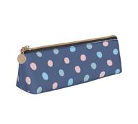 FUkker Astuccio per matite, astuccio per penne triangolari Astuccio portatile in pelle per ufficio scolastico,Pastello Punti Sfondo Blu Navy