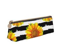 FUkker Astuccio per matite, astuccio per penne triangolari Astuccio portatile in pelle per ufficio scolastico,Girasoli Su Sfondo Strisce Bianche E Nere