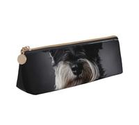 FUkker Astuccio per matite, astuccio per penne triangolari Astuccio portatile in pelle per ufficio scolastico,Ritratto Schnauzer grigio scuro
