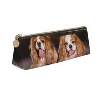 FUkker Astuccio per matite, astuccio per penne triangolari Astuccio portatile in pelle per ufficio scolastico,Cani bianchi marroni di Cavalier King Charles Spaniel