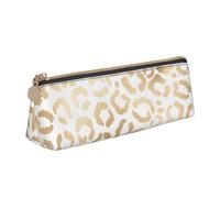 FUkker Astuccio per matite, astuccio per penne triangolari Astuccio portatile in pelle per ufficio scolastico,Elegante ghepardo leopardo bianco oro