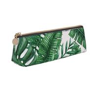 FUkker Astuccio per matite, astuccio per penne triangolari Astuccio portatile in pelle per ufficio scolastico,Foglie verdi stampate